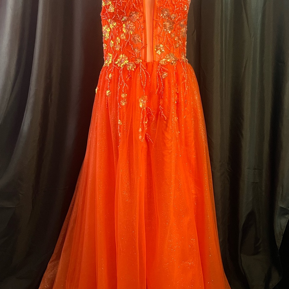 Stunning Orange Gown with Floral Embellishments corset back